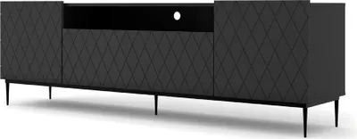 Zdjęcie produktu dla Szafka pod TV DIUNA 2D1K 193 cm z dekorowanym frontem Lowboard, szafka z ramą, czarny mat