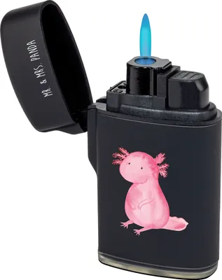 Produktbild von Mr. & Mrs. Panda Feuerzeug Axolotl Niedlich - Schwarz - Geschenk, sturmfeuerzeug, Lebensweisheit, Liebe, Freundin, Zufrieden, gas anzünder, zigarettenanzünder, Weisheit