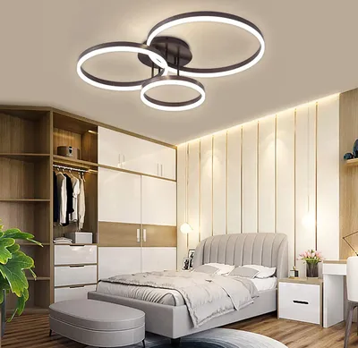 Obrázek produktu pro TFCFL LED stropní světlo 3 kroužková stropní lampa 112W 3000K-6500K stmívatelné závěsné světlo s dálkovým ovládáním hnědé barvy