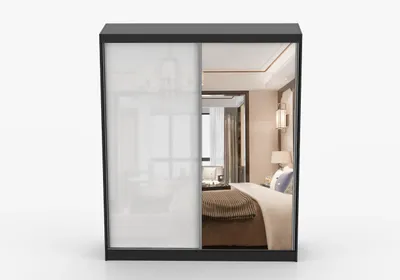 Produktbild von Schwebetürenschrank Kleiderschrank Schrank 183 cm Schwarz/Weiß mit Spiegel, 2-türig, Schlafzimmer