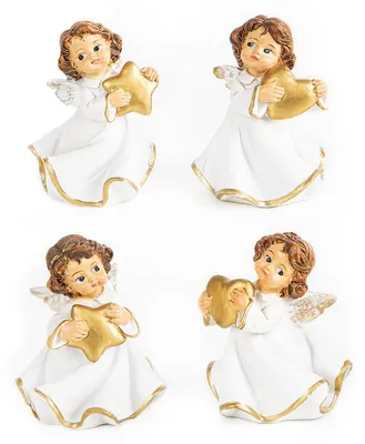 Produktbild von 4 Schutzengel Figuren Gold weiß mit Herz & Stern 7 cm