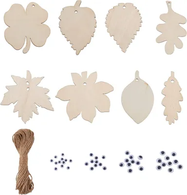 Imagen del producto de Hojas de madera para manualidades, 40 unidades, 8 estilos diferentes, en su estado natural, para decoración