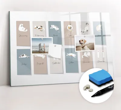 Produktbild von Magnetpinnwand Memoboard - Zubehörsatz - Schwarzer Marker + Schwamm + Magnete - 60 x 40 cm - Katzenkalender
