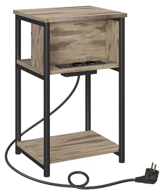 Image de Table d'appoint avec prise électrique, marron et noir, 30 x 34 x 58 cm