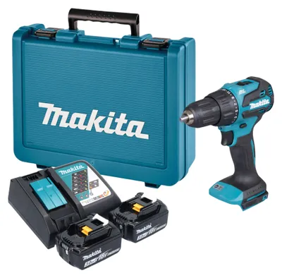 Image de Perceuse-visseuse à percussion sans fil Makita DHP 490 RFE 18 V 65 Nm sans balais + 2 batteries 3,0 Ah + chargeur + mallette