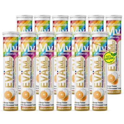 Produktbild von EVÄM Multivitamin + Mineralien Brausetabletten – 12in1 aus Vitaminen & Mineralstoffen 12