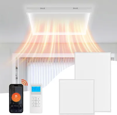 Immagine prodotto di Riscaldatore a infrarossi Bettizia 360 W | riscaldatore a soffitto con termostato incluso | pannello riscaldante con telecomando | con protezione per i bordi