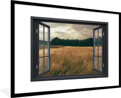 Produktbild von MuchoWow® MuchoWow® Gerahmtes Poster Ansicht - Feld - Baum 90x60 cm - Poster mit zchwarzem Bilderrahmen - Wanddekoration - Fotos