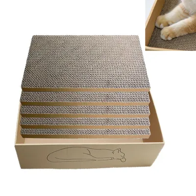 Produktbild von Kratzbretter, Kratzbrett Katze mit Box und 5 Kratzbrettern, Groß XXL Doppelseitige Kratzpappe für Katzen Hochwertiger Austauschbare Karton, 60x35x13cm