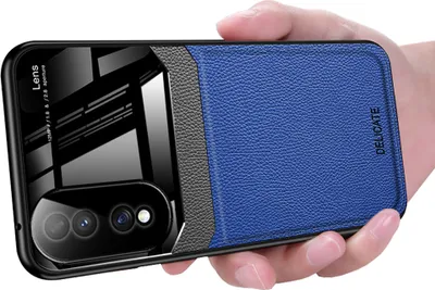 Obrázek produktu pro Honor 70 Pouzdro, Hybridní TPU Nárazník, Protiskluzové, Kožené Pouzdro s Texturou Litchi a Skleněnou Ochrannou pro Honor 70 modré
