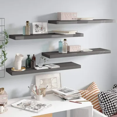 Image de Maison Exclusive - Étagères suspendues, lot de 4, gris brillant, 90 x 23,5 x 3,8 cm, MDF