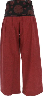 Produktbild von Weite Marlenehose, Wellnesshose, Yogahose, Boho Hose mit Breitem Bund - Dunkelrot, Damen, Baumwolle, Größe: M