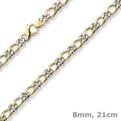 Produktbild von 8mm Panzer-Figaro Phantasie Armband Armschmuck aus 585 Gelbgold & Weißgold 21cm