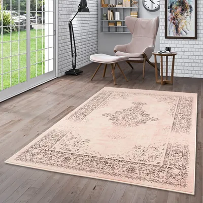 Produktbild von Designer Teppich Passion Vintage Bordüre Rosa Beige, Größe:80x150 cm