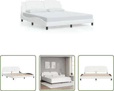 Produktbild von The Living Store Bettgestell mit Kopfteil Weiß 180x200 cm Kunstleder