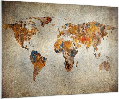 Produktbild von Bilder auf glas - Welt Karte Kontinente Geographie - 100x70cm - Glasbilder - Wandbilder - Kunstdruck - zum Aufhängen bereit - Wanddekoration aus Glas - Glas Bilder - Wandbild auf Glas - GAA100x70-2783
