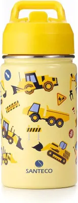 Produktbild von Famanu Trinkflasche aus Edelstahl, 380 ml, mit Strohhalm, auslaufsicher, BPA-frei, für Kinder