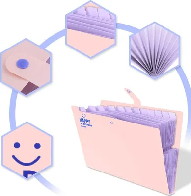 Produktbild von Erweiterbarer A4-Dateiorganisator mit hoher Kapazität - Rosa - Ideal für Zuhause, Büro und Schule - 12 Fächer - Einfach zu tragen mit Druckknopfverschluss