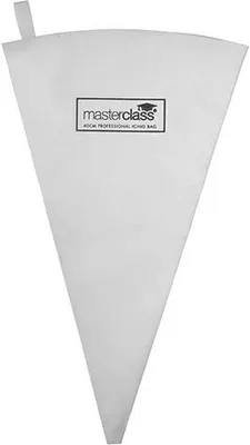A white icing bag with a black and white logo.