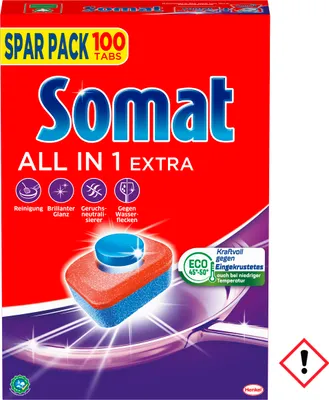 Produktbild von Somat Tabs 10 All in 1 Extra Sparpack Edelstahlglanz 100 Stück 1 Pack