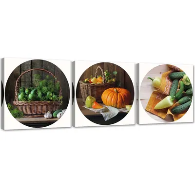 Produktbild von Set mit gemälden auf leinwand herbstliche küche 150x50 cm Feeby farbe wandbild bereit zum aufhängen