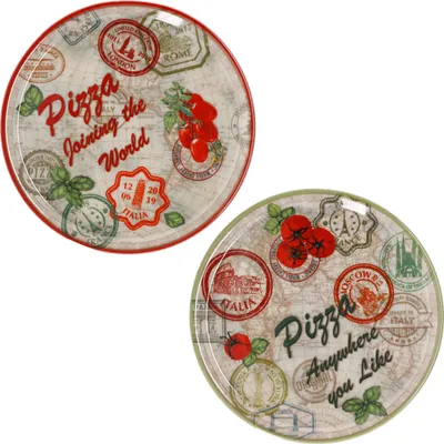 Produktbild von 2er Set Pizzateller Moskau & Rot grün rot Ø33cm Platte XL-Teller Porzellan
