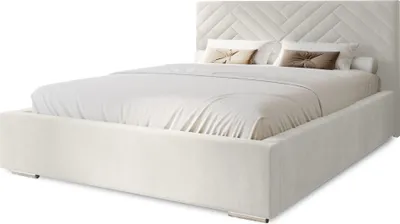 Produktbild von Polsterbett Aura 120x200 cm, Bett mit Kopfteil, Doppelbett mit Bettkasten und Lattenrost aus Holz, Velourstoff: Weiß