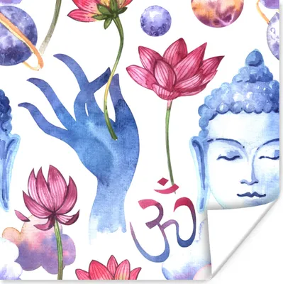 Produktbild von MuchoWow® Poster Buddha - Planeten - Blumen 30x30 cm - Wandposter - Printing