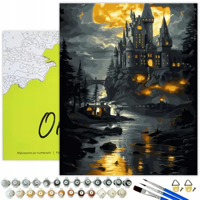Produktbild von Oh Art! Malen nach Zahlen Landschaft – Gotisches Schloss Fantasy 50x40 cm mit Rahmen für Erwachsene inkl. Pinsel, Acrylfarben & Zubehör
