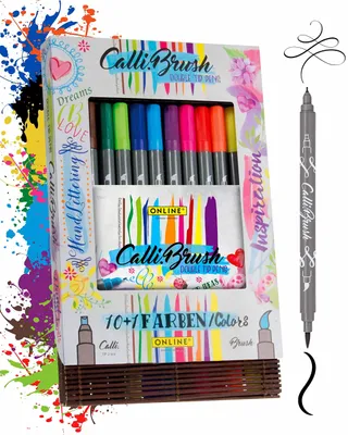 Produktbild von ONLINE Brush-Pen Set Calli.Brush I 11 Double-Tip Pinselstifte in Bambus-Box für Kalligraphie