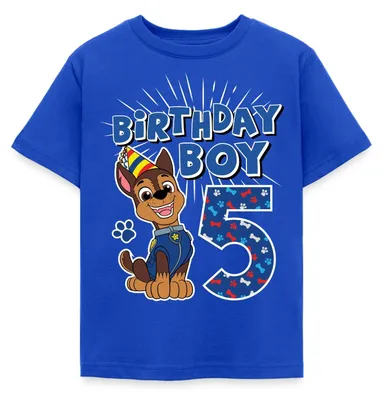 Produktbild von Spreadshirt Paw Patrol Geschenk 5 Jahre 5. Geburtstag Chase Kinder T-Shirt, 98/104 (3-4 Jahre), Royalblau