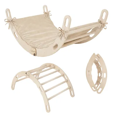 Produktbild von MAMOI® Kletterbogen mit Kissen, Kissen für Regenbogenwippe aus Holz, Kletterdreieck, Baby Klettern, Holzbogen für Kinder, Spielplatz, Klettergerüst