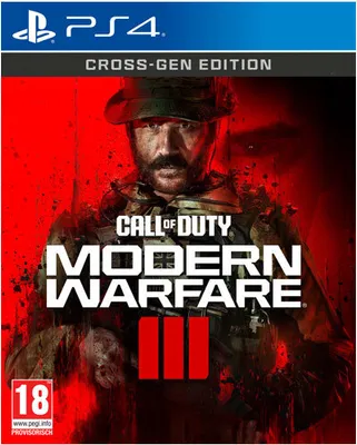 The image is a video game box cover for Call of Duty: Modern Warfare III, featuring a soldier in the foreground against a red, abstract background.