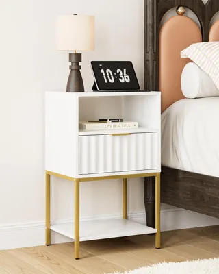Nachtkastje weiß/gold 3 Ablagen 39x29x65 cm