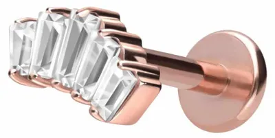 Produktbild von Ohrpiercing, Nasenpiercing Titan Labret mit Innengewinde 5 EINGEFASSTE KRISTALLRECHTECKE RoséGold Stablänge: 8mm | Stabstärke: 1,6mm