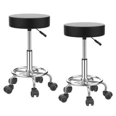 Produktbild von 2 xDrehhocker Rollhocker höhenverstellbar Arbeitshocker Drehstuhl Praxishocker Kosmetikhocker Bürohocker mit Rollen für Büro Salon Massage Spa Schwarz