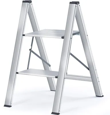 Productafbeelding van Aluminium trapje, 2 treden, inklapbaar, antislip, voor huishoudelijk gebruik