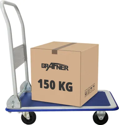 Produktbild von Grafner Industrie Plattformwagen mit pannensicheren Reifen, klappbar, 150 kg Tragkraft, Antirutsch-Beschichtung und gummierter Kantenschutz, große Ladefläche 47 x 72,5 cm, Transport Wagen Trolley