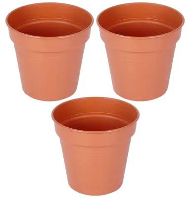Image de Pot de fleurs rond - Plastique - 13 cm - Lot de 3 - Marron