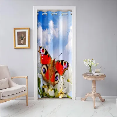 Obrázok produktu pre Záves na dvere, nepriehľadný, termoizolačný, zatemňovací, s okami, s kvetinovým vzorom, 130x150 cm