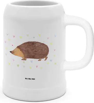 Produktbild von Mr. & Mrs. Panda Krug Igel Herzen - Weiß - Geschenk, Gute Laune, Bier Humpen, Keramikkrug, Herz, Liebe, Kuss, Bierbecher, Leben, Seidel