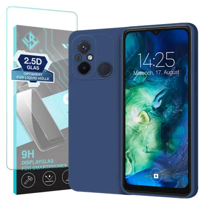 Produktbild von Hülle für Xiaomi Redmi 12C mit 9H Displayglas Displayschutz Case Cover Bumper Smartphone Softgrip Schutzhülle Farbe: Blau