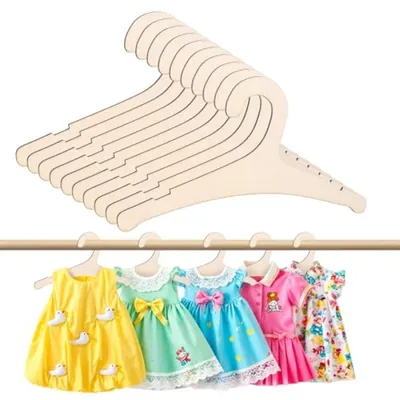 Produktbild von PromoHome® 10 Stück Holz Kinderkleiderbügel - rutschfest, Buchenholz, weiß - für Baby- und Kinderkleidung (22,7 x 10 cm)