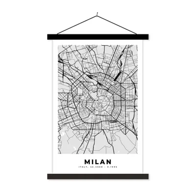 Produktbild von MuchoWow® Textilposter Mailand - Stadtplan - Schwarz und weiß - Karte 120x180 cm mit schwarzem Rahmen - Fotos