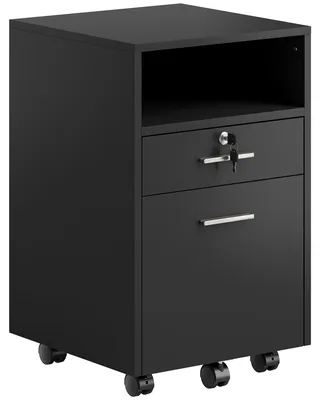Produktbild von Büroschrank Rollcontainer, 2 Schubladen, eine Schublade abschließbar, 5 Rollen, Schwarz, 40 x 40 x 65 cm