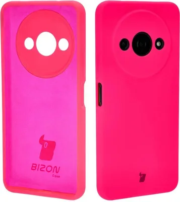 Two views of a neon pink phone case, one showing the inside and the other the outside.