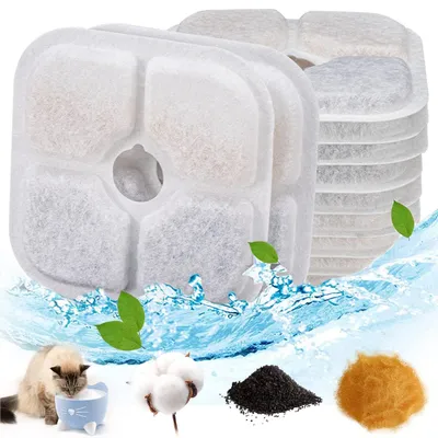 Image de Filtres Katzenbrunnen, lot de 12 – Filtres pour fontaines à eau pour chats, contenant du charbon actif et de la mousse