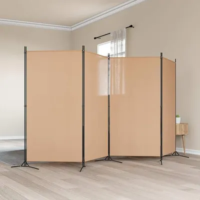 Imagen del producto de Divisorio de ambientes de 4 paneles, color beige, de tela, plegable, 346 x 180 cm. Protector de privacidad, separador, panel divisor para salón, dormitorio, oficina o interiores