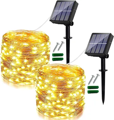 Solarlichterkette 12 m, 120 LEDs, warmweiß, IP65, 2 Stück