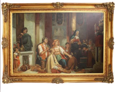Produktbild von Riesiges Handgemaltes Barock Öl Gemälde Gottesdienst Gold Prunk Rahmen 225 x 165 x 10 cm - Massives Material